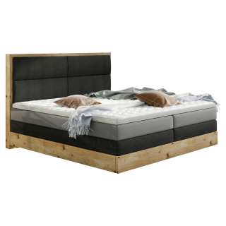 Linea Natura BOXSPRINGBETT Webstoff 180/200 cm INKL. Beleuchtung, Topper, Braun, Grau