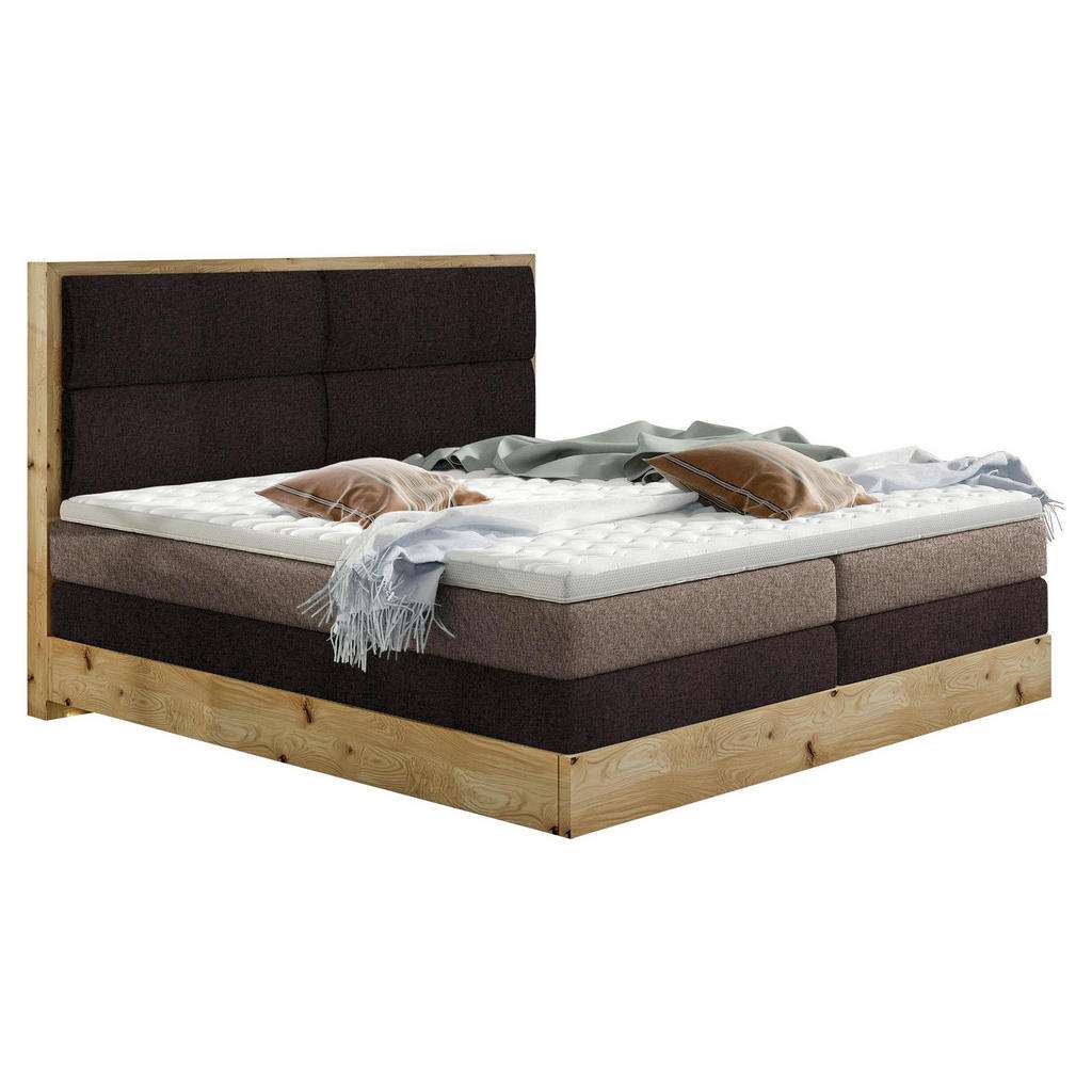 Linea Natura BOXSPRINGBETT Webstoff 140/200 cm INKL. Beleuchtung, Topper, Braun