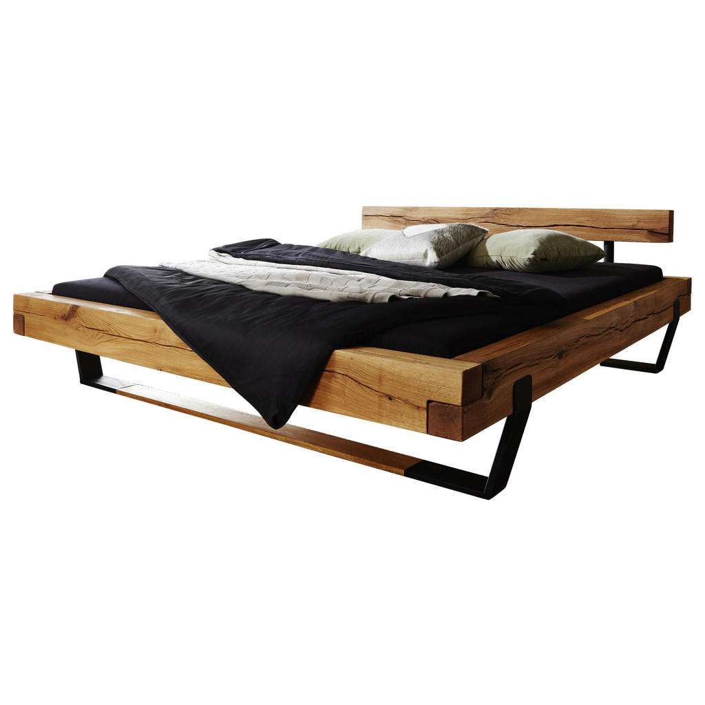 Linea Natura BALKENBETT Wildeiche massiv 140/200 cm, Braun