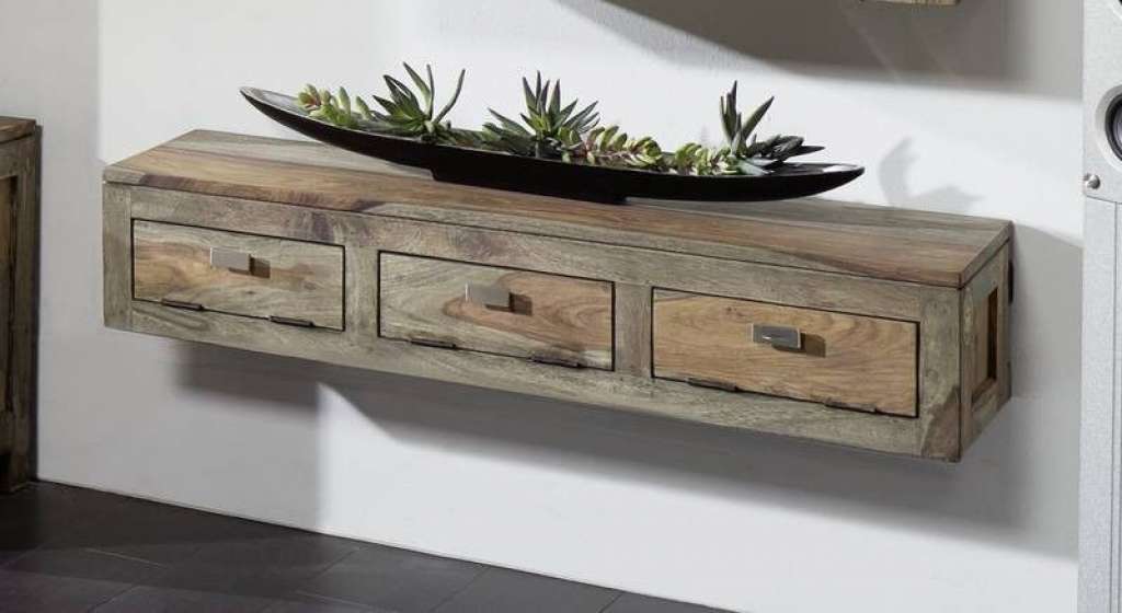 Wandelement Sheesham 98x25x20  grau geölt NATURE GREY #068