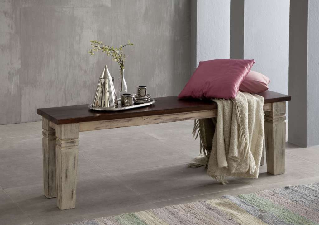Bank Mango / Akazie 100x35x45 weiß gewachst CASTLE-ANTIK #144