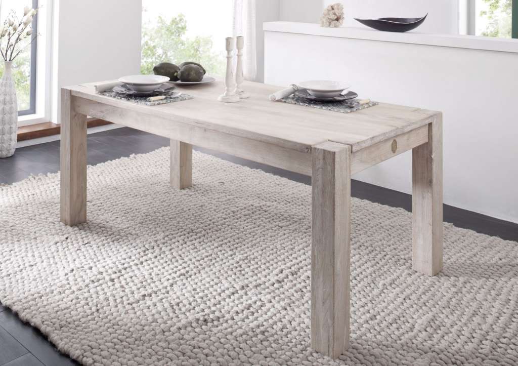 Esstisch Akazie 120x120x76 white stone getüncht  NATURE WHITE #102