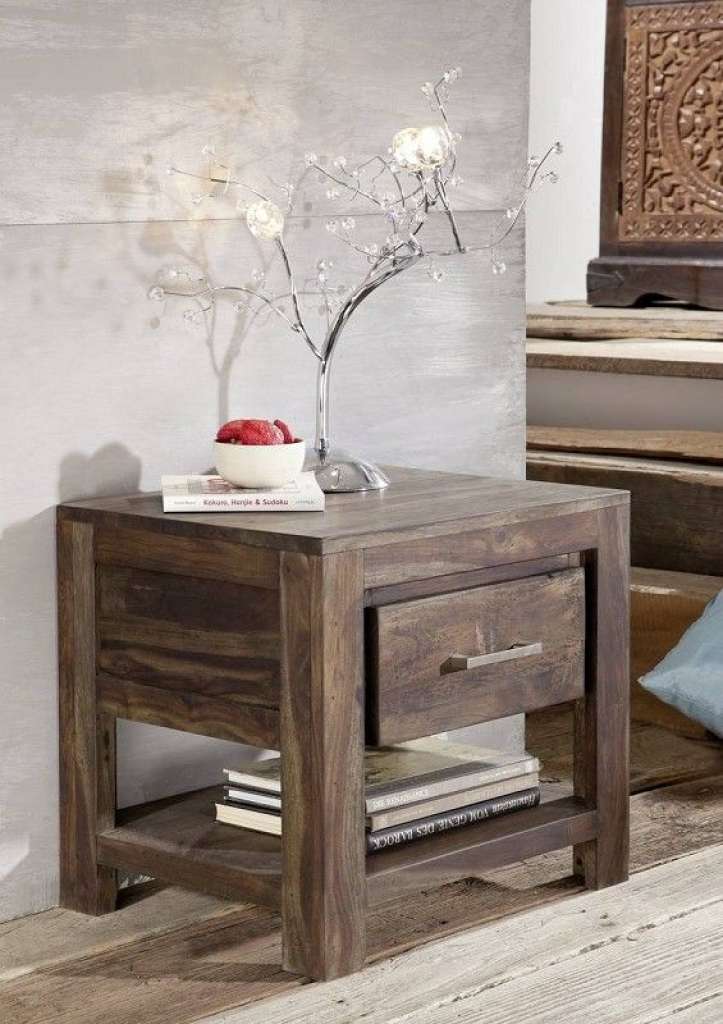 Nachttisch Sheesham 50x40x45 grau lackiert METRO POLIS #127