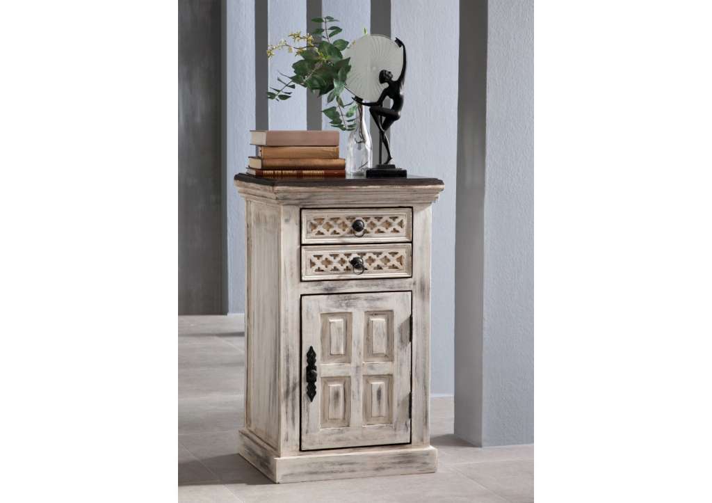 Nachttisch Mango / Akazie 45x40x75 weiß gewachst CASTLE-ANTIK #257