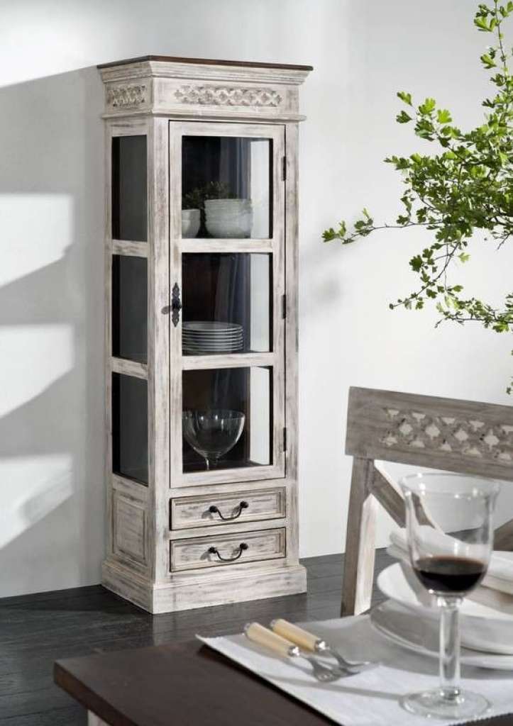 Vitrine Mango / Akazie 55x40x165 weiß gewachst CASTLE-ANTIK #207