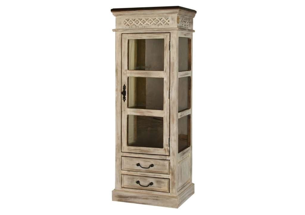 Vitrine Mango / Akazie 55x40x150 weiß gewachst CASTLE-ANTIK #70