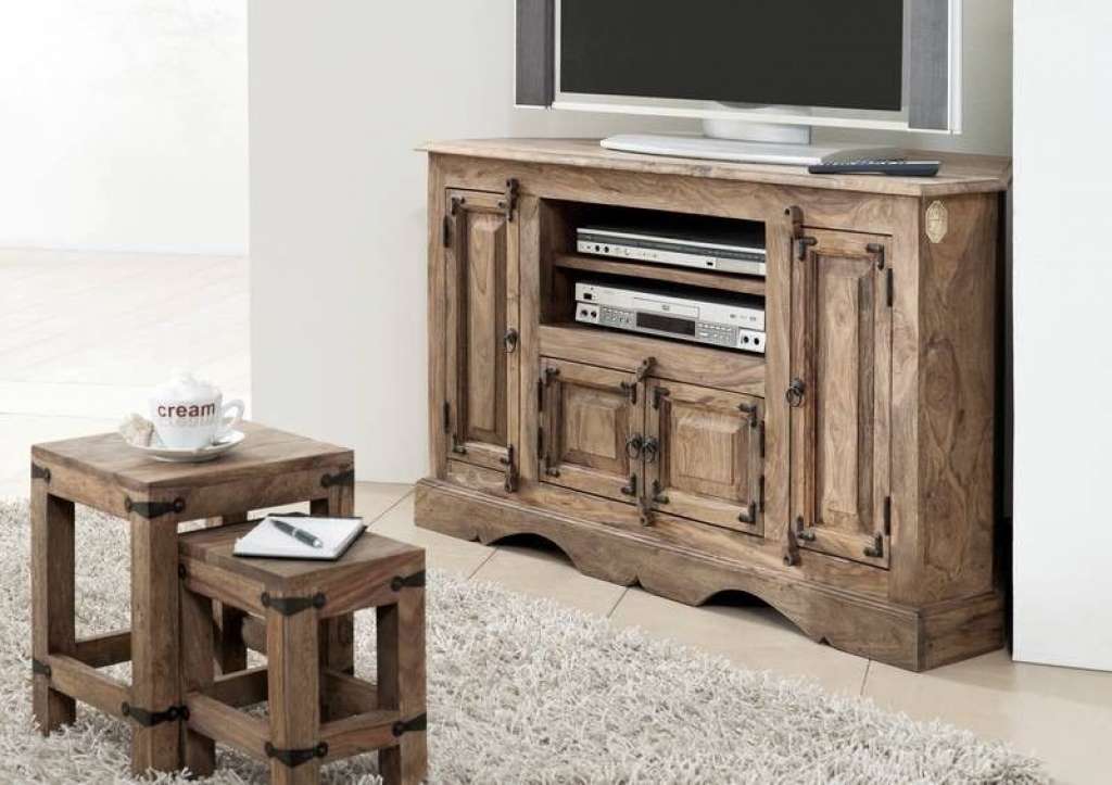 Eckschrank Sheesham 114x56x69 grau geölt LEEDS #10