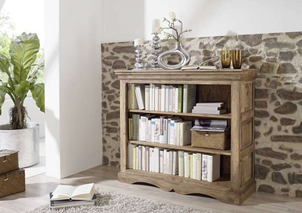 Regal Sheesham 120x38x100 grau geölt LEEDS #15