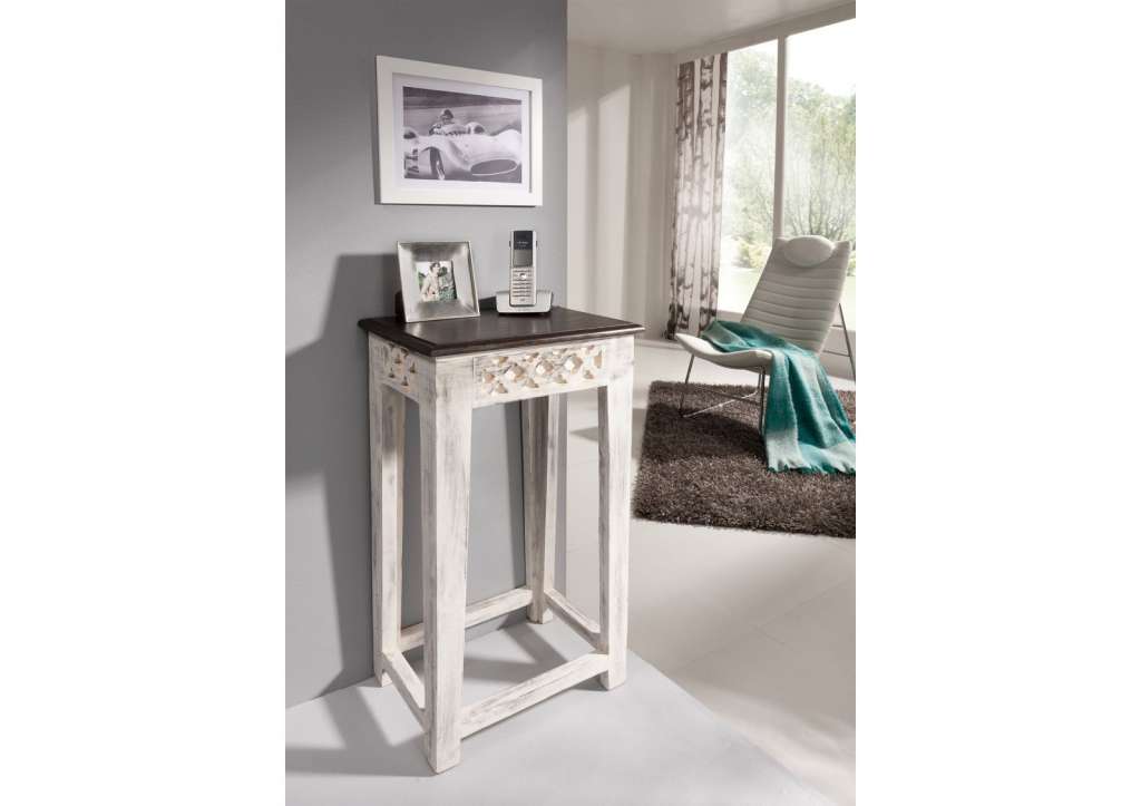 Telefontisch Mango / Akazie 40x30x70 weiß gewachst CASTLE-ANTIK #251