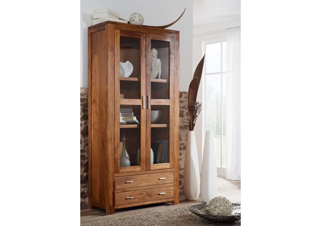 Vitrine Akazie 90x40x190 golden honey lackiert SHAMAN #75