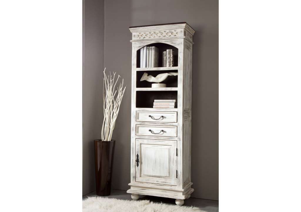 Vitrine Mango / Akazie 60x40x180 weiß gewachst CASTLE-ANTIK #213