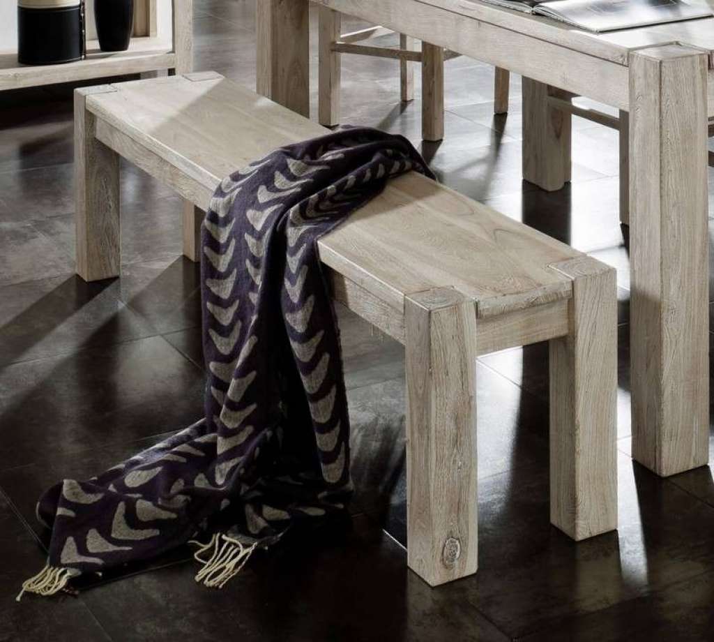 Bank Akazie 200x35x45 white stone getüncht  NATURE WHITE #160