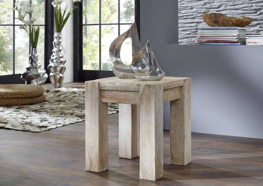 Hocker Akazie 40x40x45 white stone getüncht NATURE WHITE #10