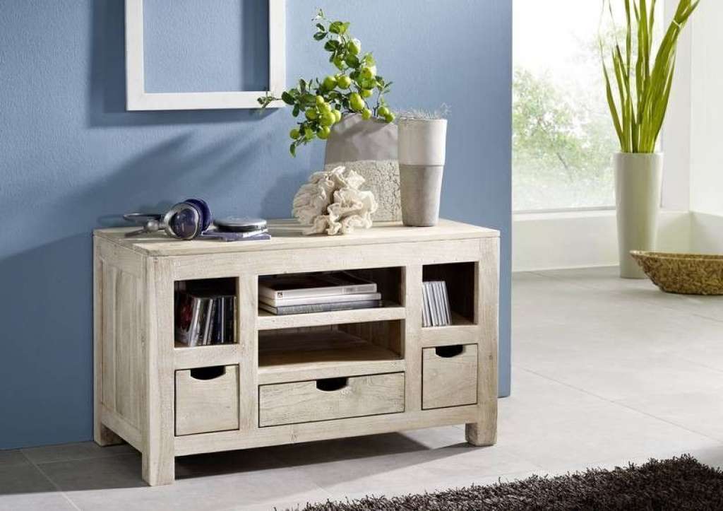 Lowboard Akazie 100x50x60 white stone getüncht  NATURE WHITE #46