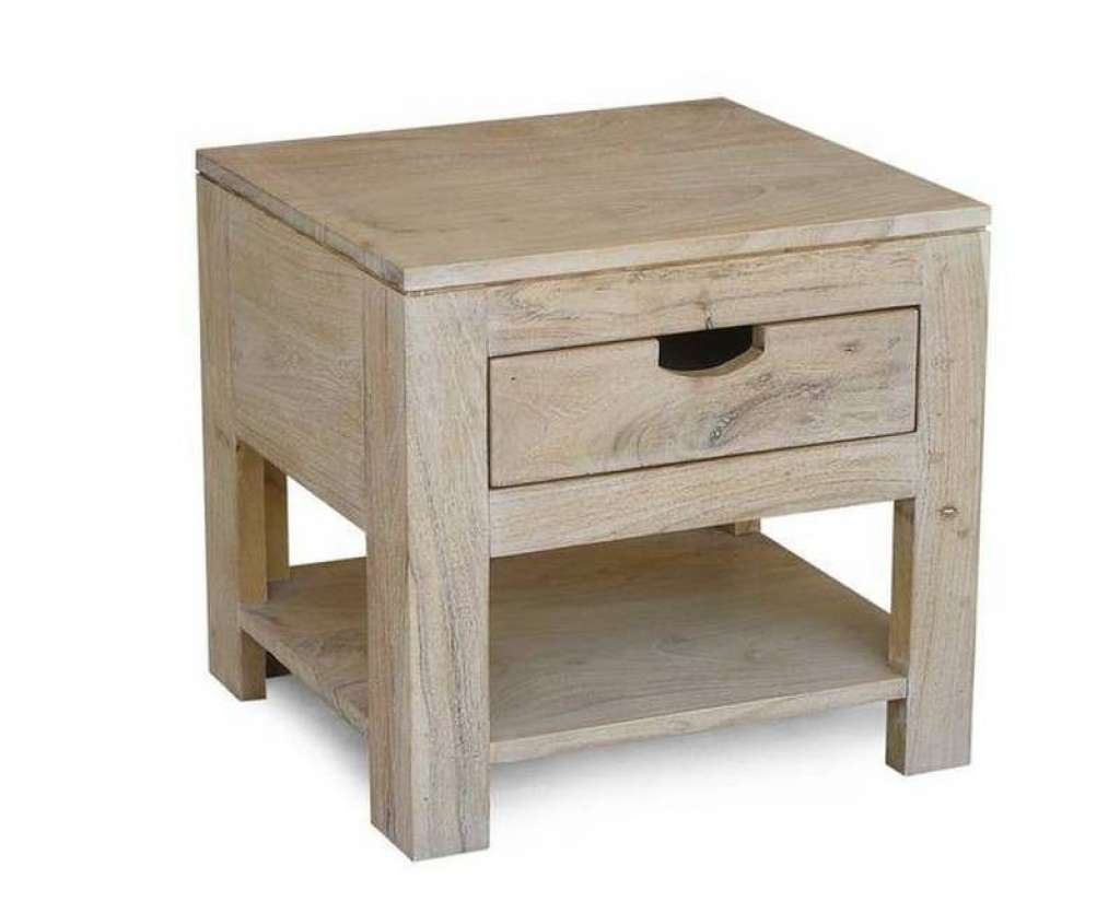 Nachttisch Akazie 50x35x45 white stone getüncht  NATURE WHITE #91