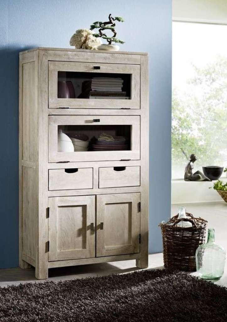 Highboard Akazie 80x40x148 white stone getüncht  NATURE WHITE #60