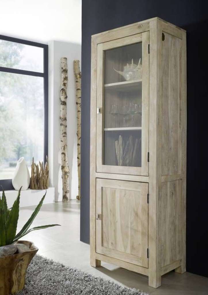 Vitrine Akazie 65x42x190 white stone getüncht  NATURE WHITE #53