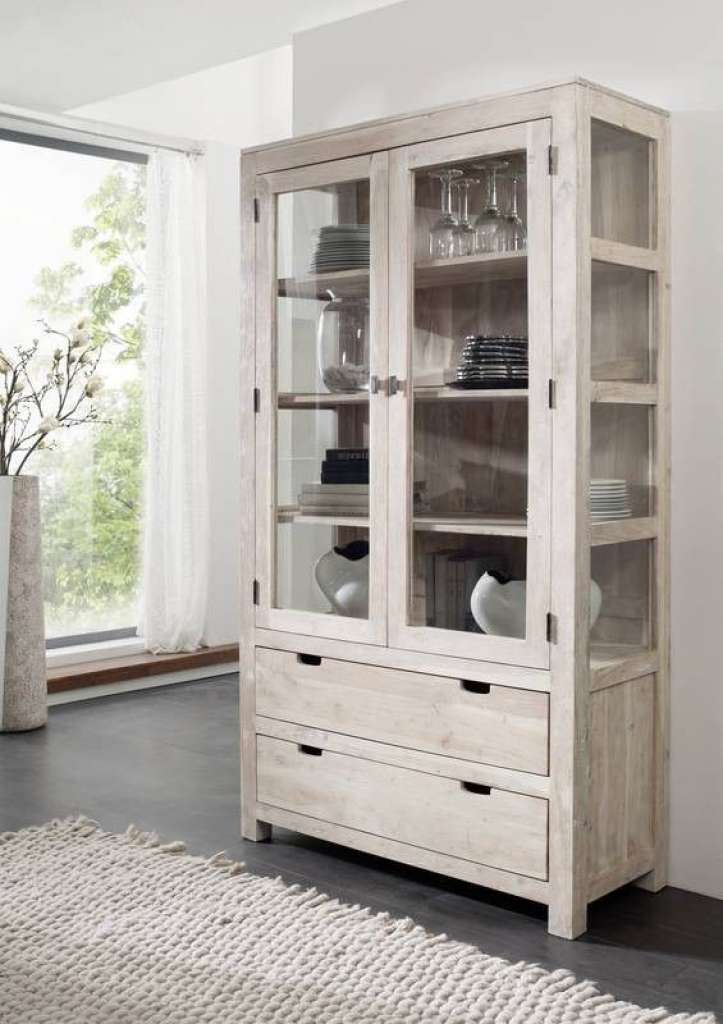 Vitrine Akazie 110x45x200 white stone getüncht  NATURE WHITE #65