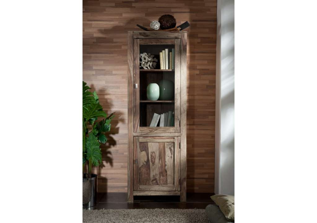 Vitrine Sheesham 65x42x190  grau geölt NATURE GREY #53