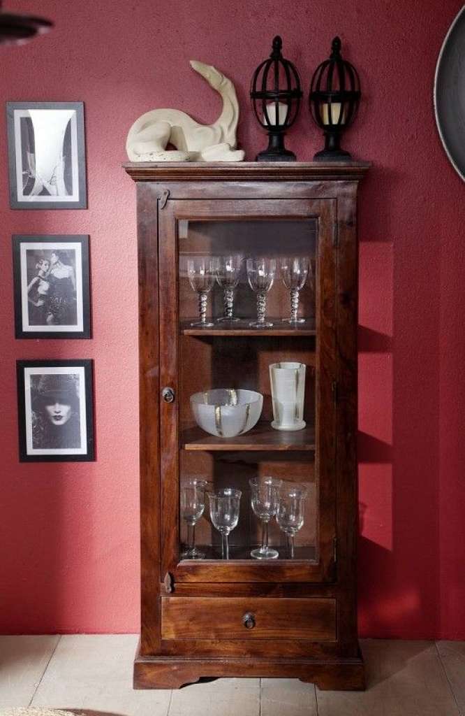 Vitrine Akazie 72x40x155 nougat lackiert OXFORD #527