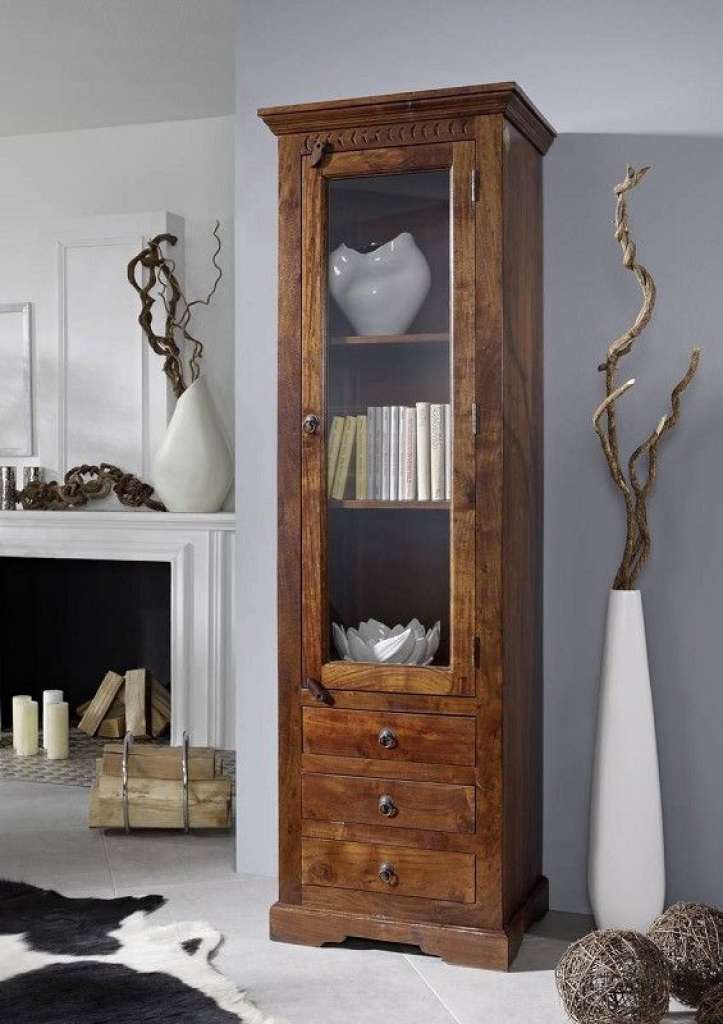 Vitrine Akazie 60x44x190 nougat lackiert OXFORD #528