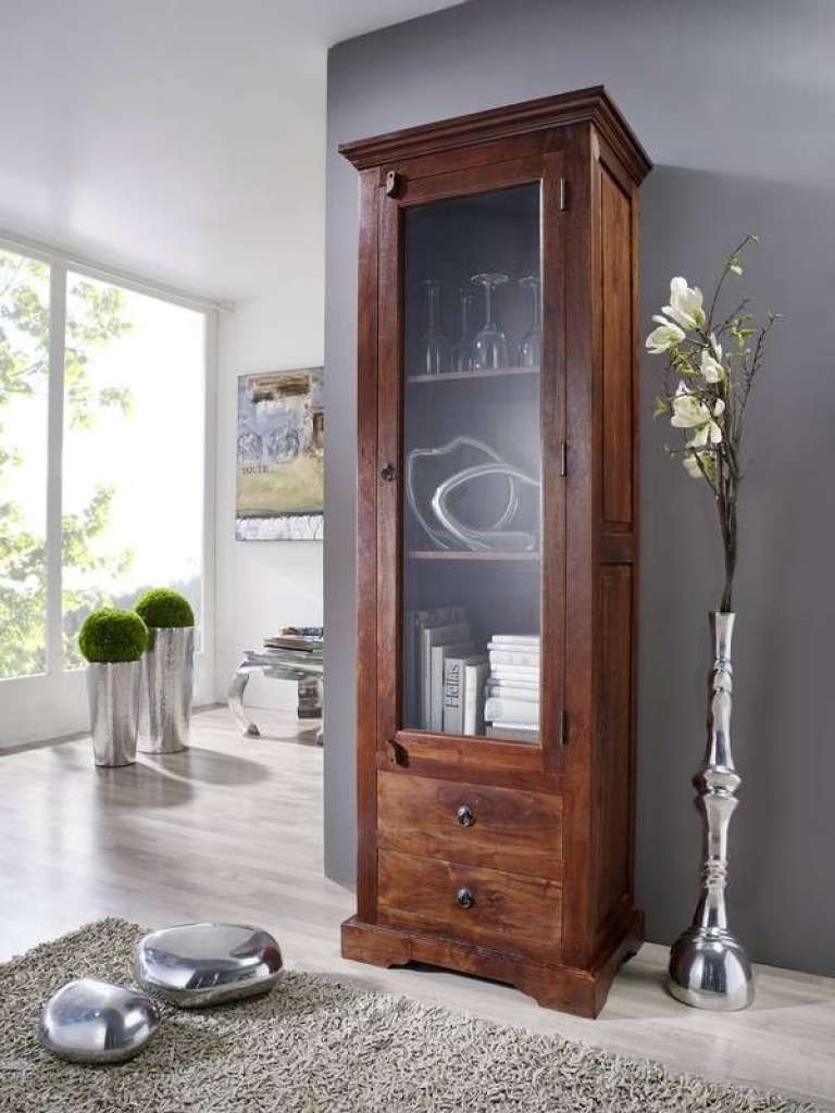 Vitrine Akazie 65x44x191 nougat lackiert OXFORD #432