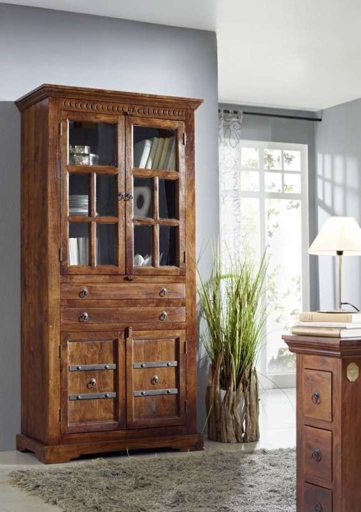 Vitrine Akazie 95x50x195 nougat lackiert OXFORD #452
