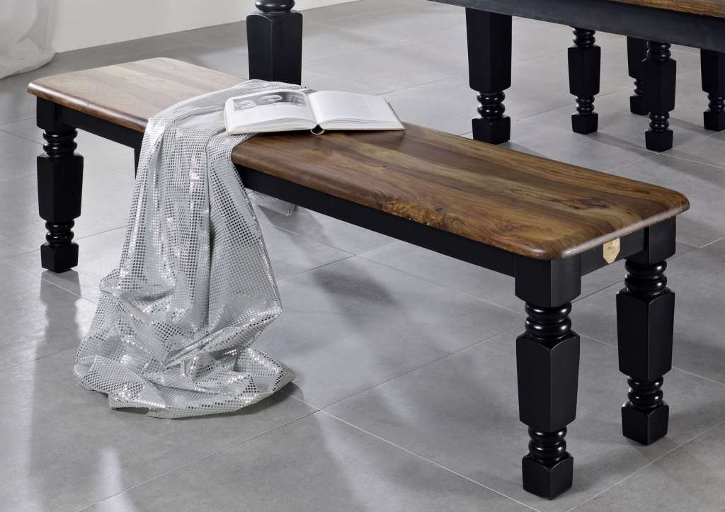 Bank Sheesham 188x40x45 schwarz lackiert NEW BOSTON #162