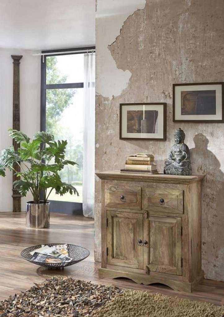 Sideboard Sheesham 80x40x85 grau geölt LEEDS #41