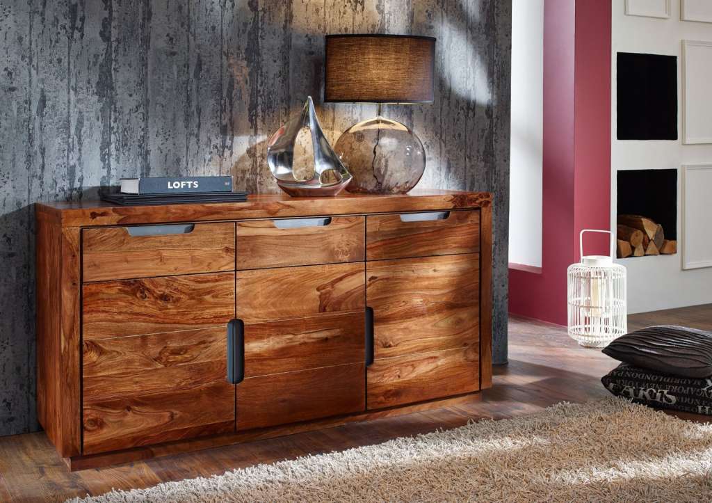 Sideboard Sheesham 150x45x75 walnuss lackiert DUKE #127