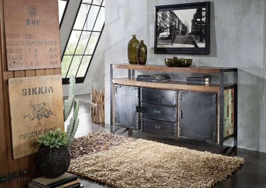 Sideboard Altholz 150x43x90 mehrfarbig lackiert INDUSTRIAL #06