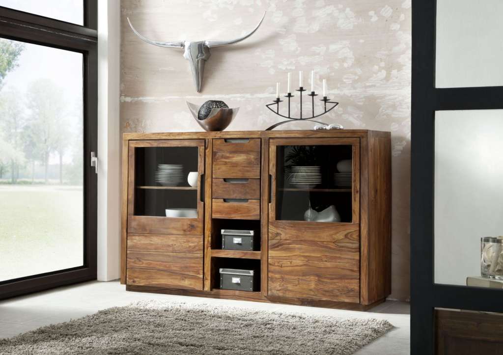 Highboard Sheesham 198x45x125 walnuss lackiert DUKE #113