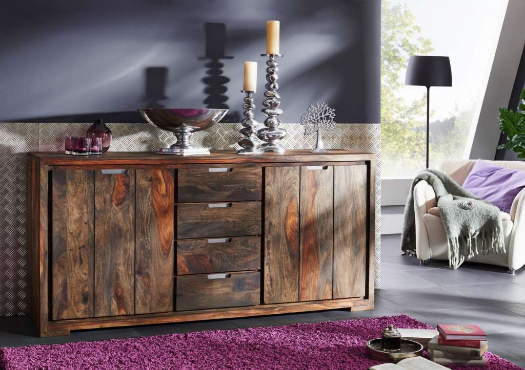 Sideboard Sheesham 176x45x85 grau geölt PURE SHEESHAM #880