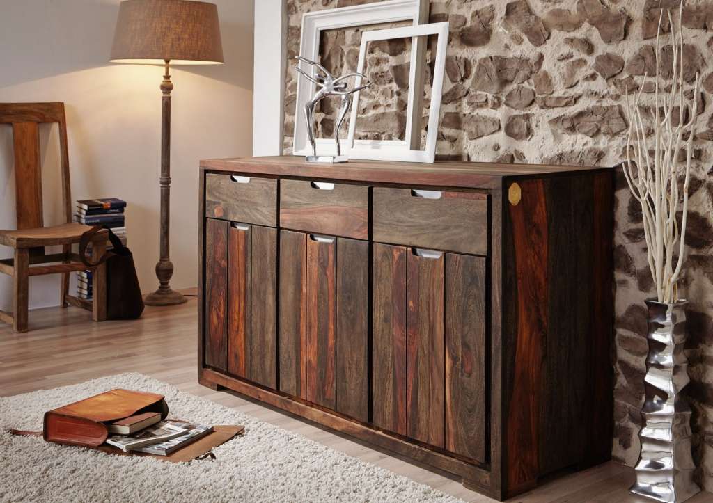 Sideboard Sheesham 150x45x85 grau geölt PURE SHEESHAM #881