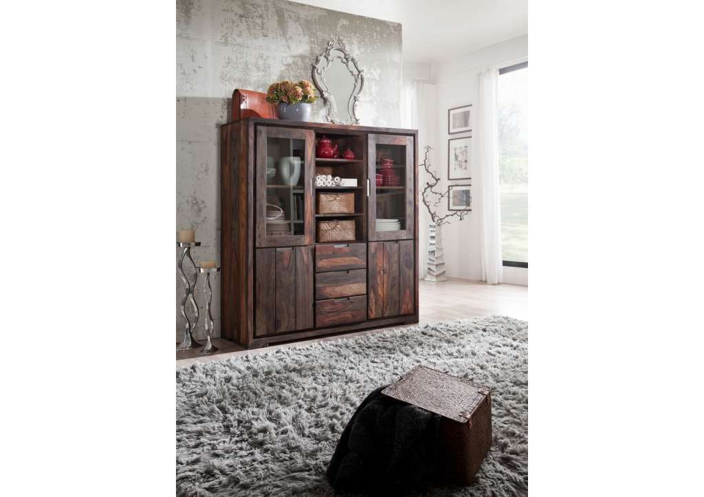 Highboard Sheesham 140x47x150 grau geölt PURE SHEESHAM #882