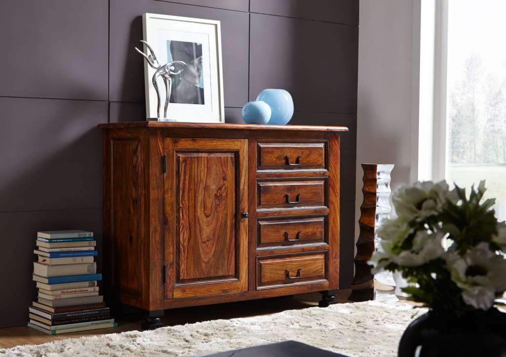 Sideboard Sheesham 115x45x90 schwarz lackiert NEW BOSTON #208