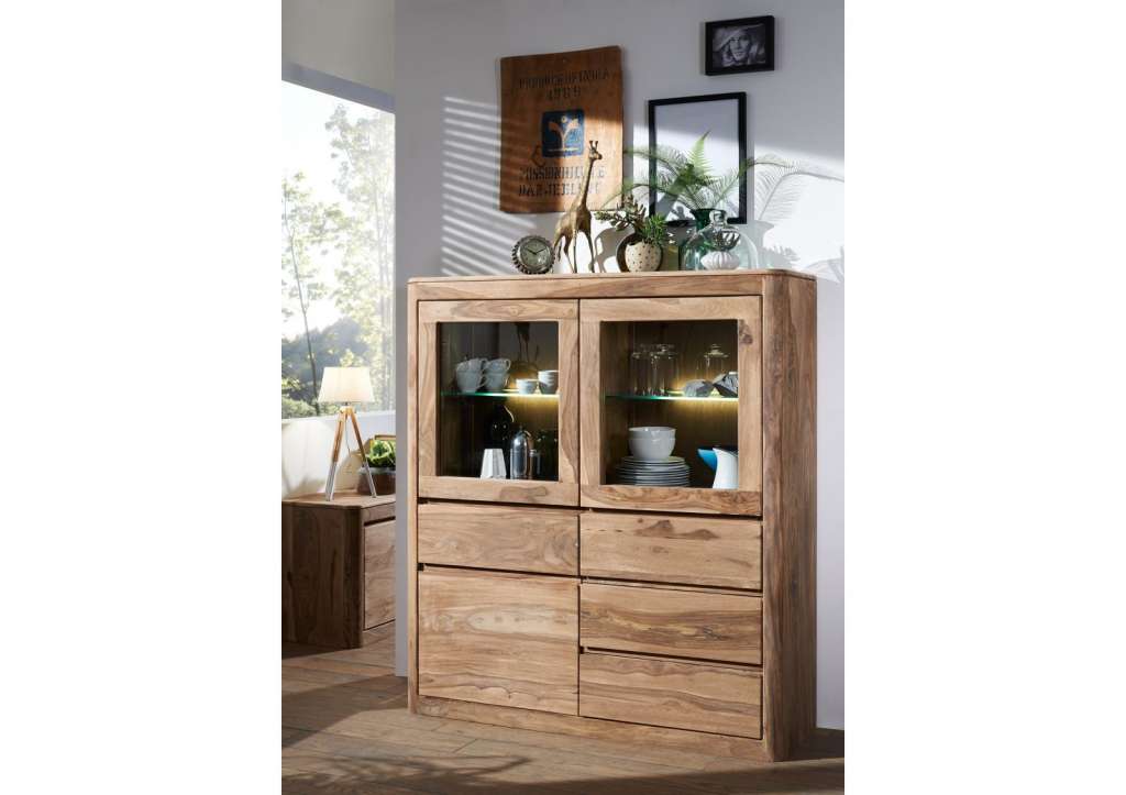 Highboard Sheesham 128x40x145 smoked cherry geölt TORONTO #103