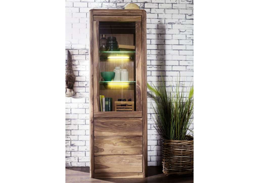 Vitrine Sheesham 70x40x202 smoked cherry geölt TORONTO #110