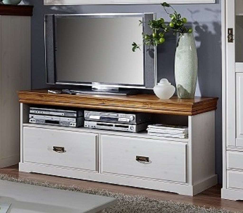 TV-Board Kiefer 150x43x63 weiß / honig gewachst / lackiert AVIGNON #411