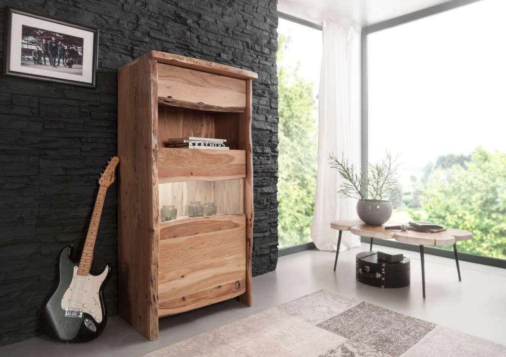 Vitrine Akazie 71x45x147 natur lackiert LIVE EDGE #110
