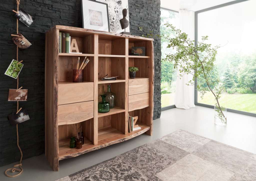 Bücherregal Akazie 142x45x147 natur lackiert LIVE EDGE #112