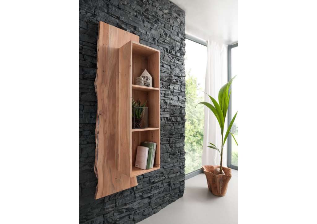 Wandregal Akazie 50x22x147 natur lackiert LIVE EDGE #101