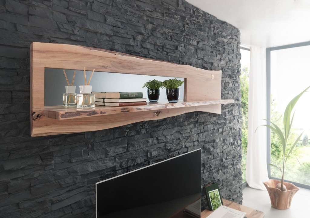Wandregal Akazie 191x22x38 natur lackiert LIVE EDGE #104