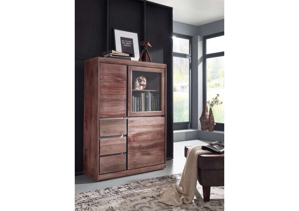 Highboard Sheesham 102x40x147 smoked oak lackiert SYDNEY #225