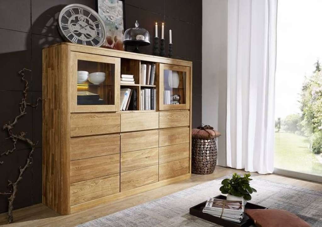 Highboard Wildeiche 160x40x139 natur geölt LINZ #101