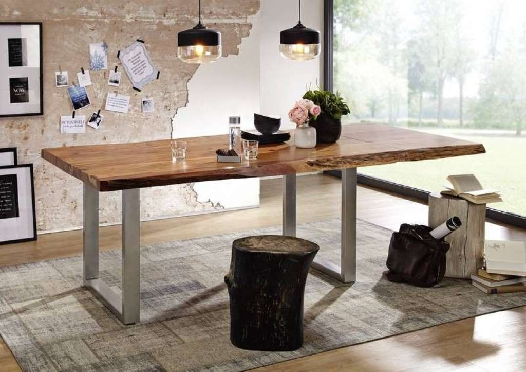 Baumtisch mit Ansteckplatte Akazie 180-240x110x76cm walnuss lackiert FREEFORM 2 #20