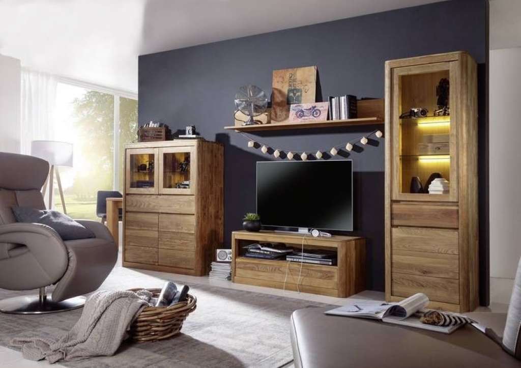 LINZ Wildeiche massiv geölt Wohnwand #900 natur vollmassiv modern