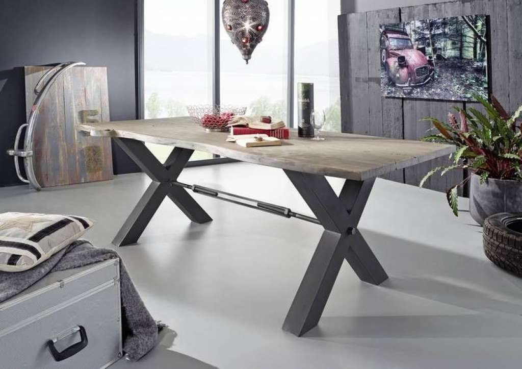 Esstisch Akazie 180x100x76 grau lackiert IRON LABEL #115