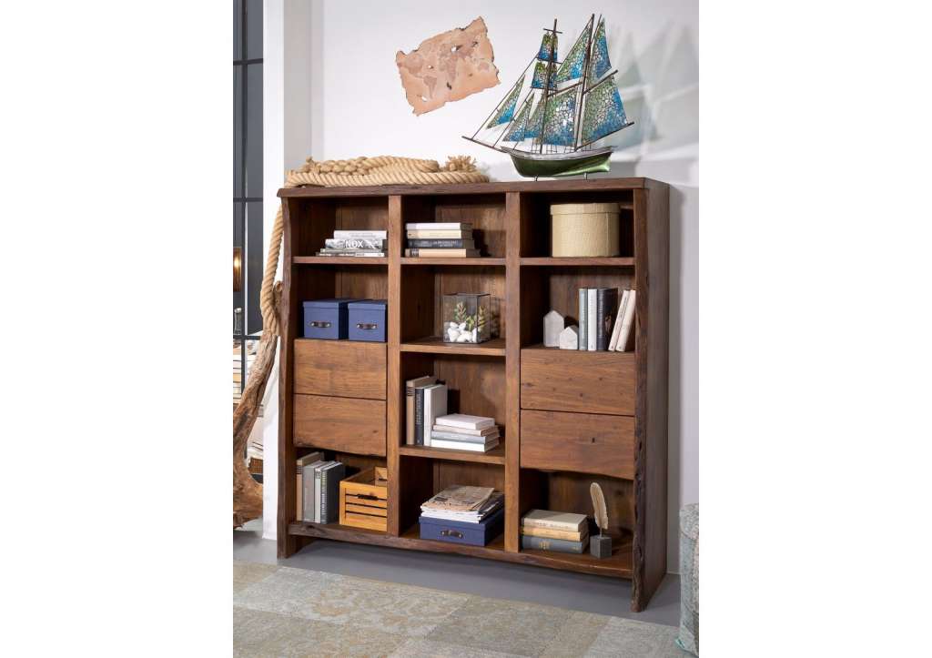 Bücherregal Akazie 142x45x147 braun lackiert LIVE EDGE #212