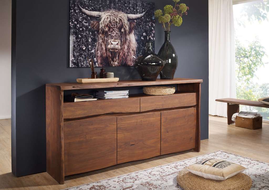 Sideboard Akazie 191x45x96 braun lackiert LIVE EDGE #202